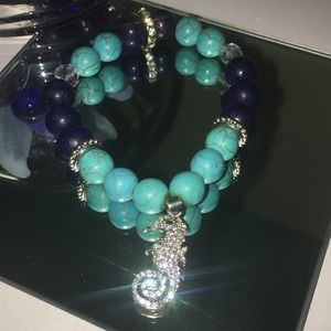 Healing Stone Bracelet with CZ Seahorse